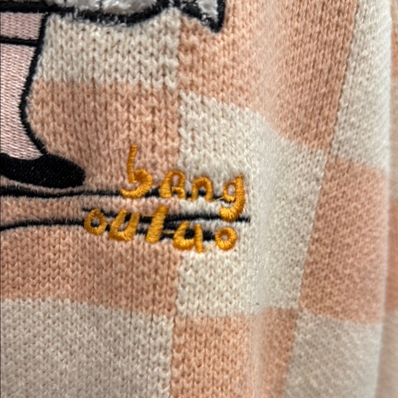 Peach Checkered Sweater with Girl and Goose Design - Picture 3 of 10